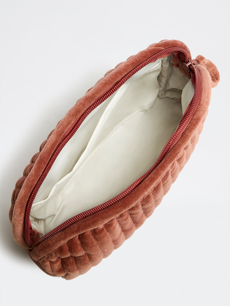 Westside Home Rust Quilted Velvet Travel Pouch