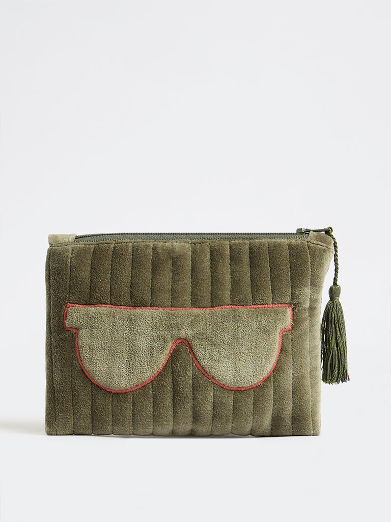 Westside Home Sage Green Quilted Velvet Eyewear Pouch