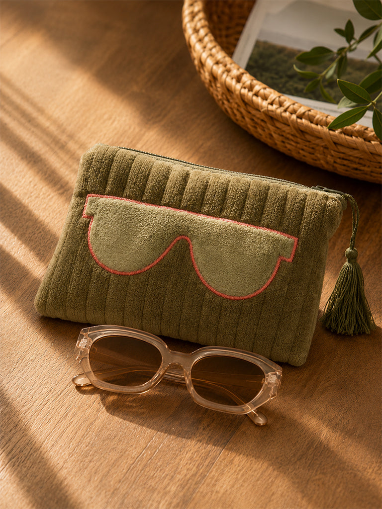 Westside Home Sage Green Quilted Velvet Eyewear Pouch