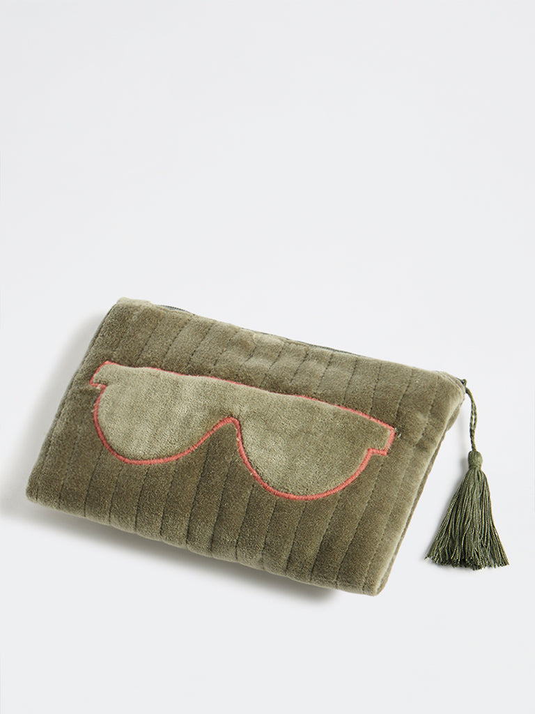 Westside Home Sage Green Quilted Velvet Eyewear Pouch