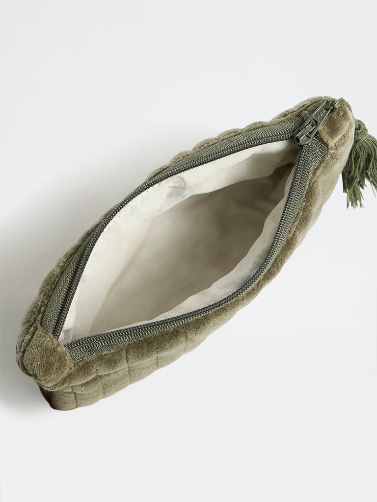 Westside Home Sage Green Quilted Velvet Eyewear Pouch