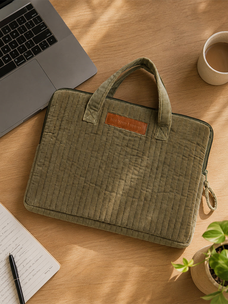 Westside Home Dark Sage Quilted Velvet Laptop Bag