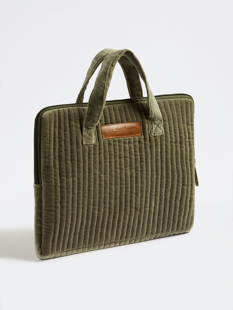 Westside Home Dark Sage Quilted Velvet Laptop Bag