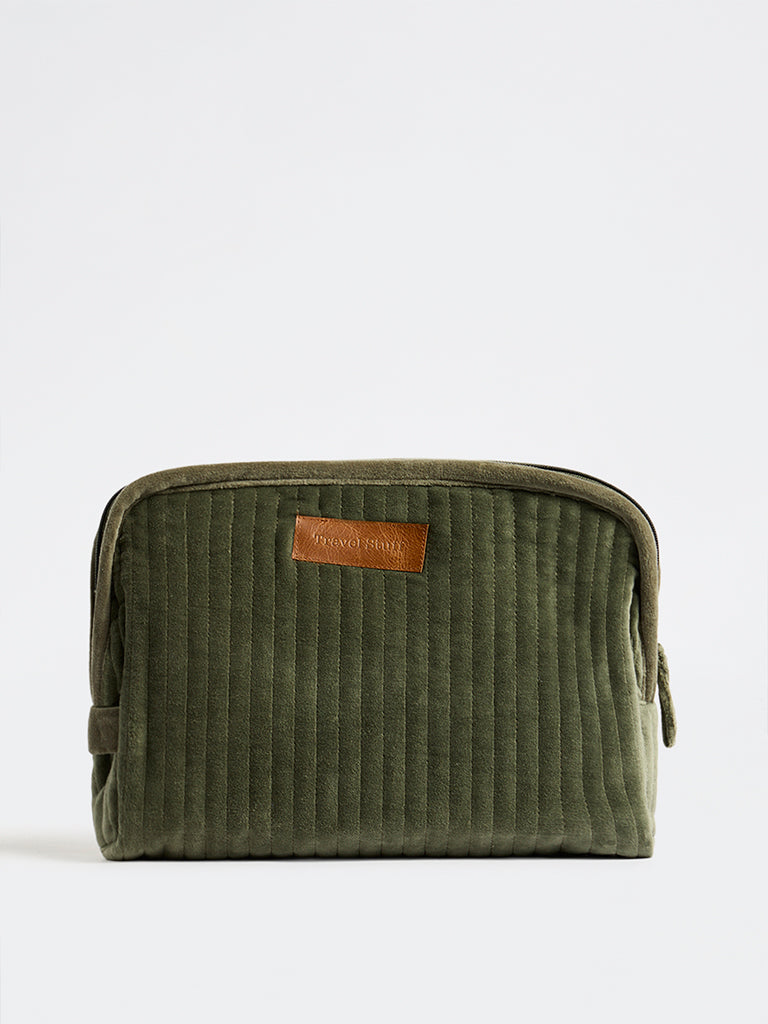 Westside Home Dark Sage Quilted Velvet Travel Pouch