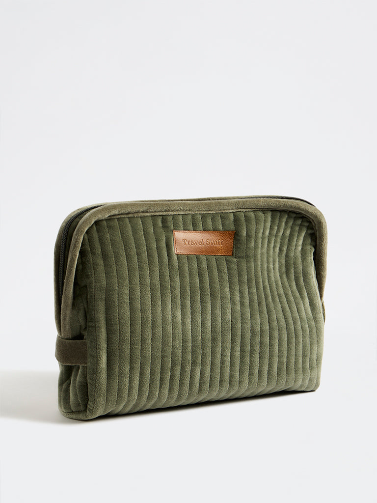 Westside Home Dark Sage Quilted Velvet Travel Pouch