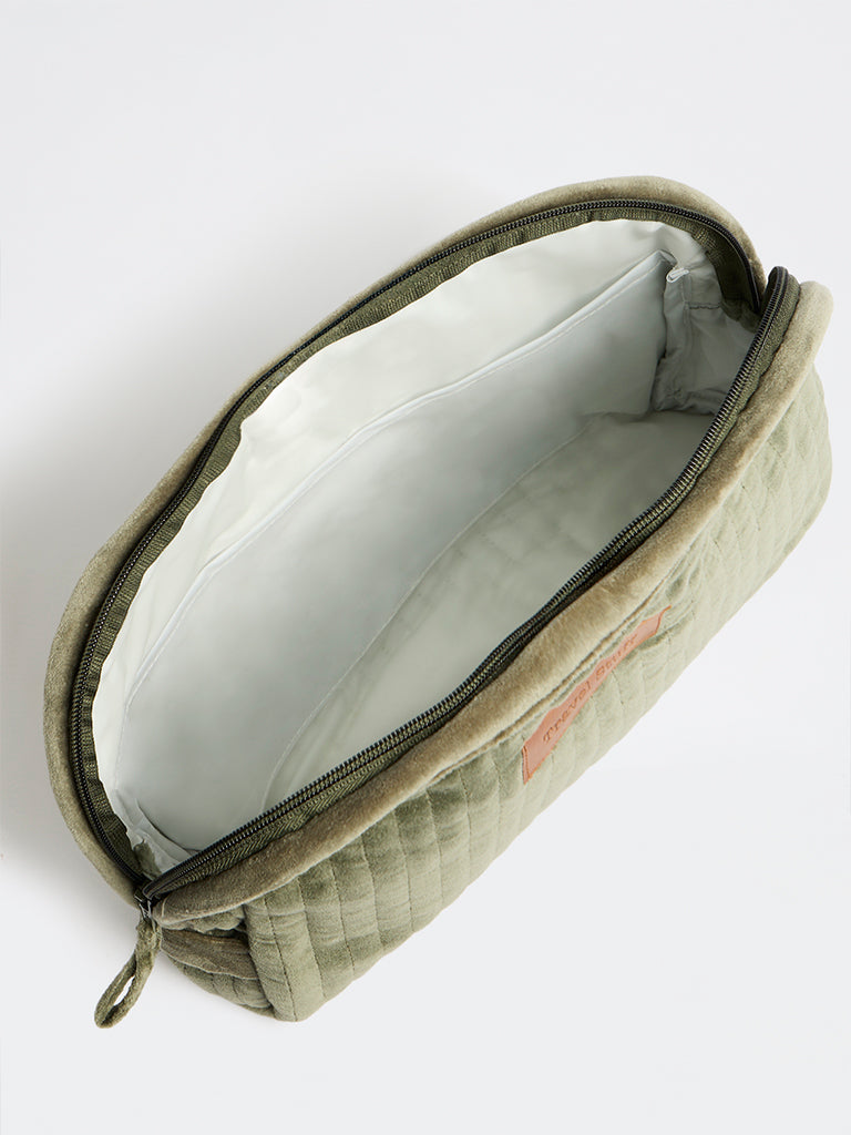 Westside Home Dark Sage Quilted Velvet Travel Pouch