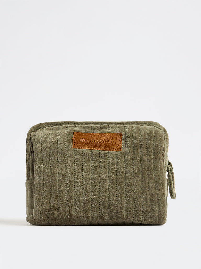 Westside Home Dark Olive Quilted Velvet Travel Pouch