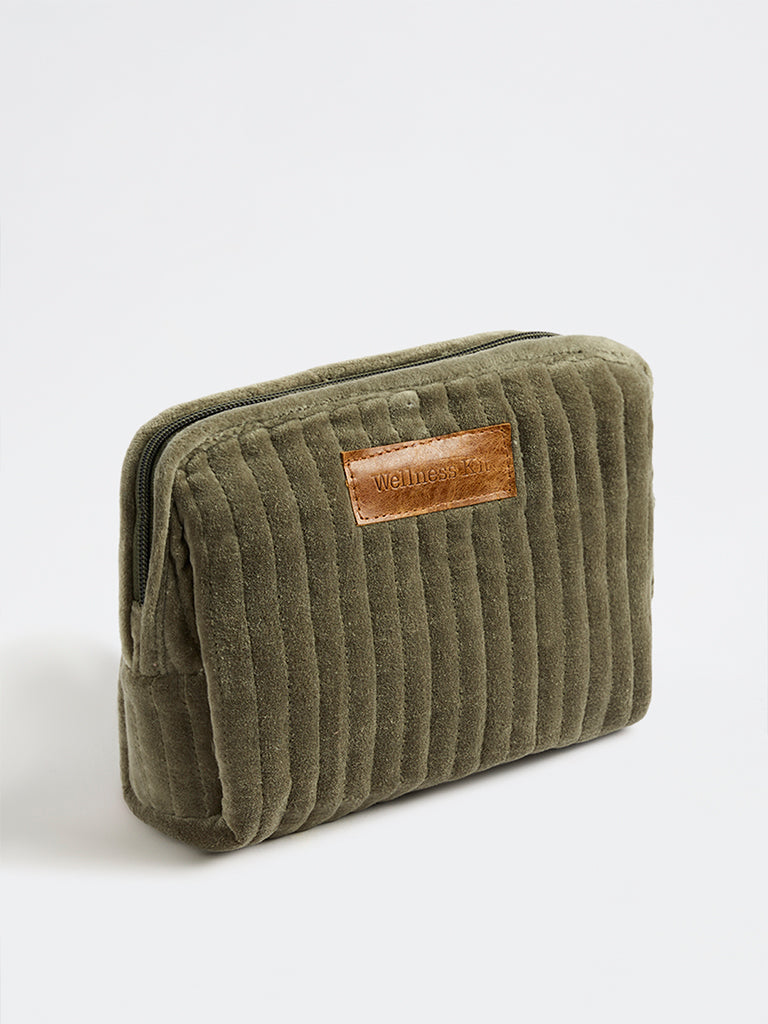Westside Home Dark Olive Quilted Velvet Travel Pouch