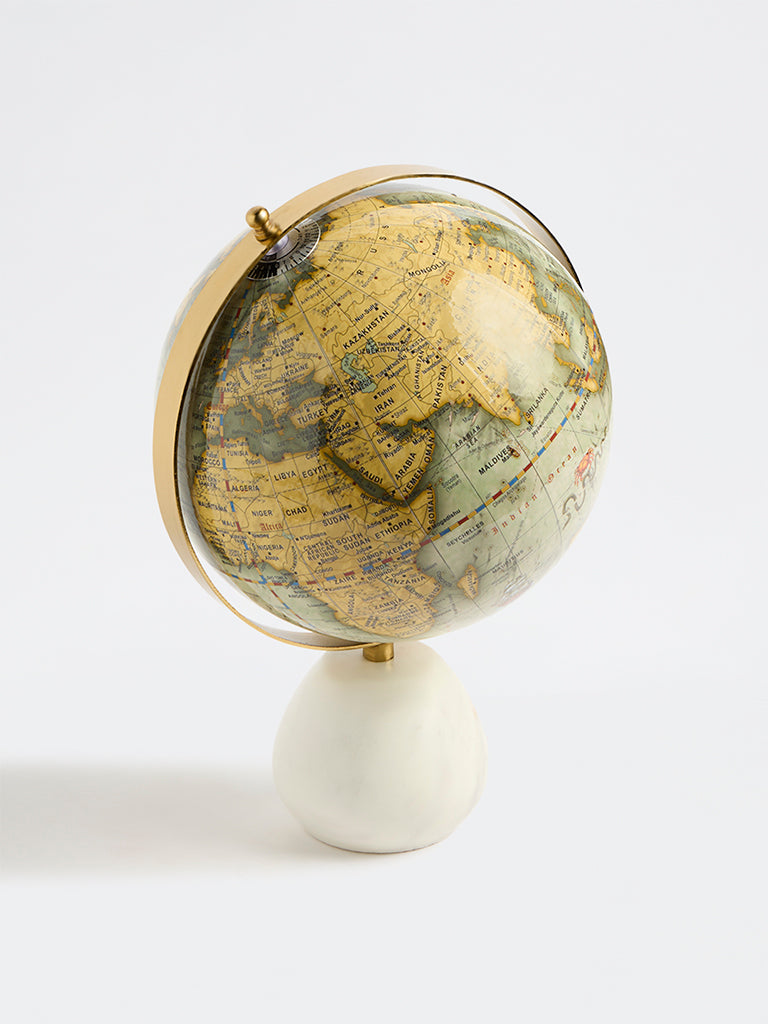 Westside Home Multicolor Antique-Style Globe with White Marble Base