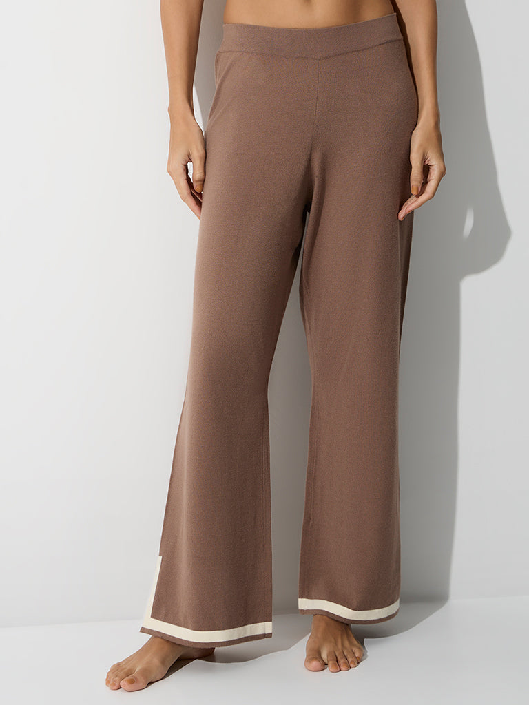 Wunderlove Taupe Contrast-Detail High-Rise Pants
