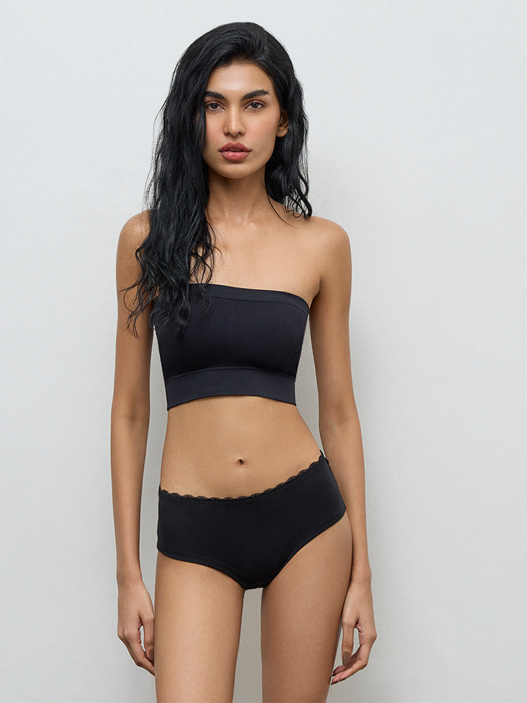 Superstar Black Ribbed Seamfree Padded Bandeau Bra