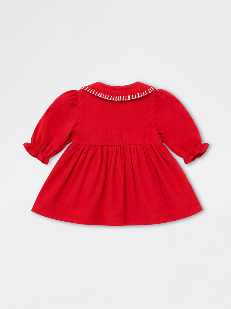 HOP Baby Girls Red Cotton A-Line Dress
