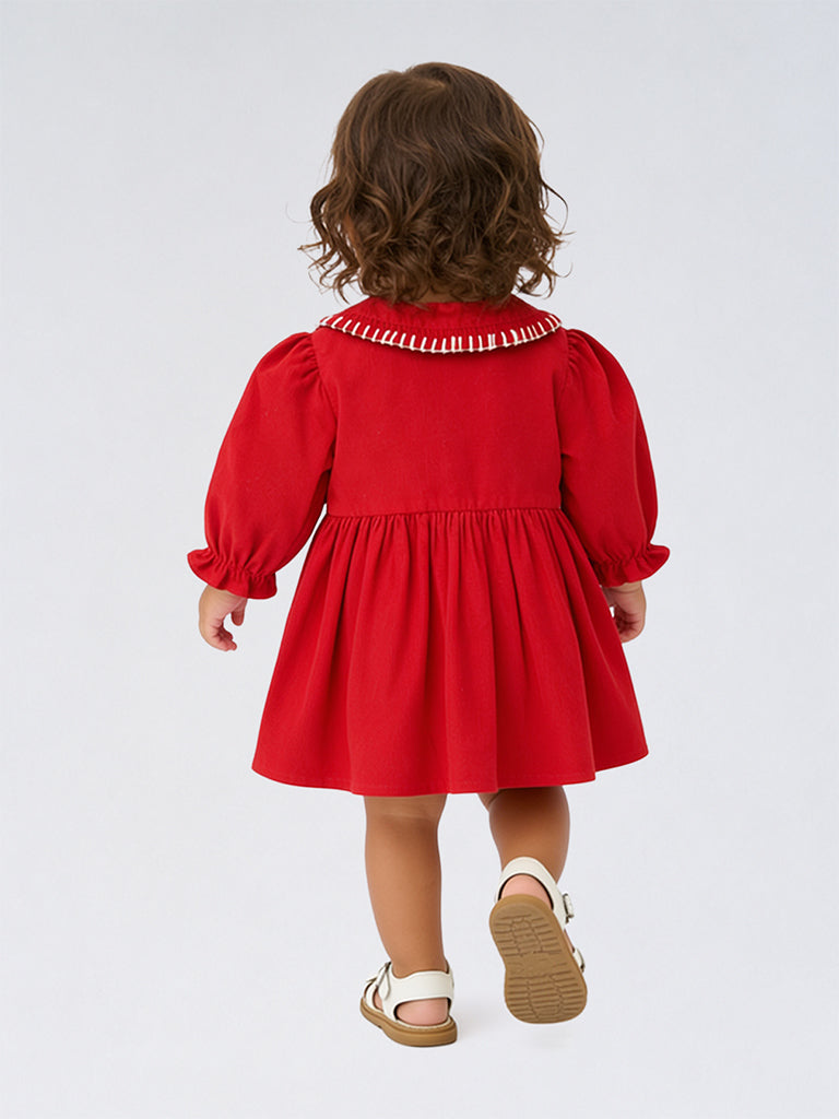 HOP Baby Girls Red Cotton A-Line Dress