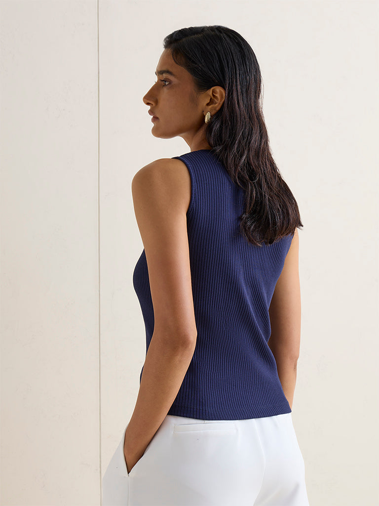 Wardrobe Navy Ribbed-Textured Tank Top