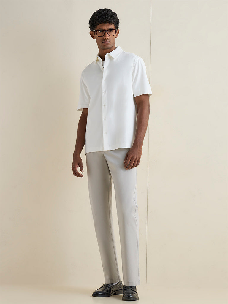 Ascot Grey Relaxed-Fit Mid-Rise Cotton-Blend Trouser