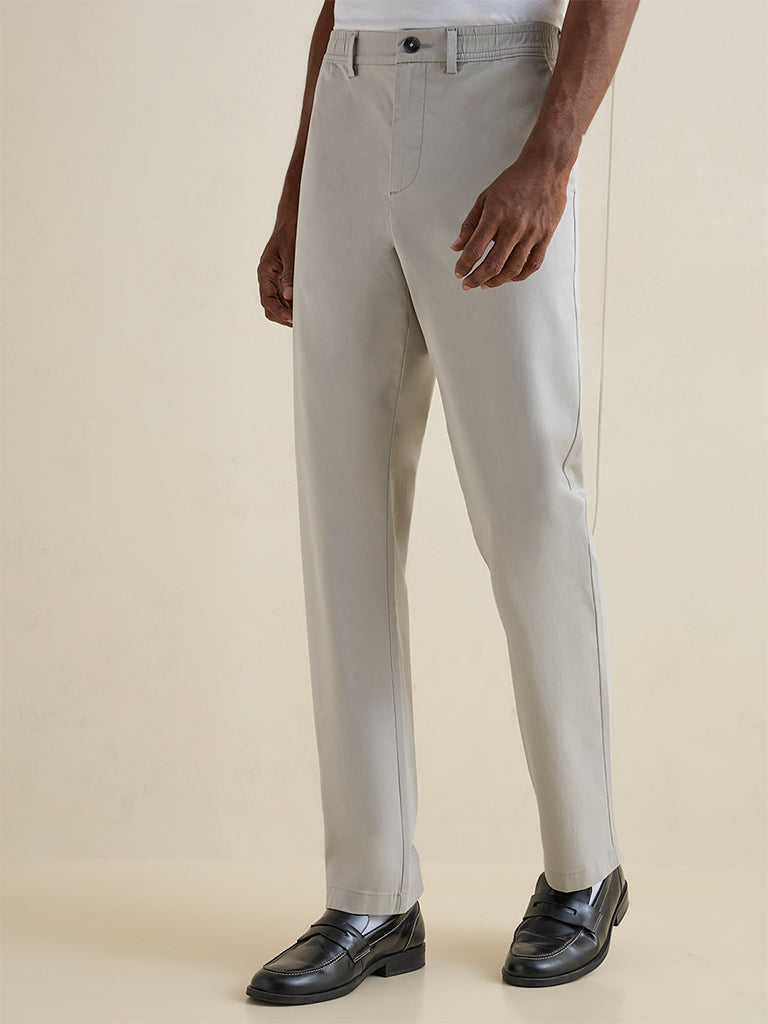 Ascot Grey Relaxed-Fit Mid-Rise Cotton-Blend Trouser