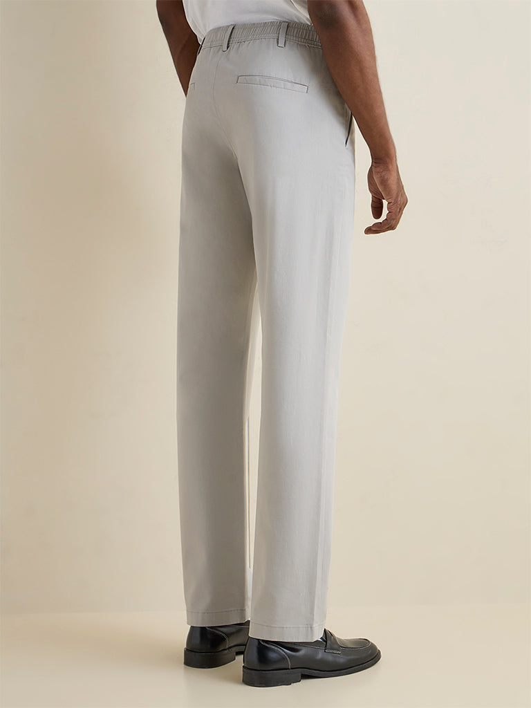Ascot Grey Relaxed-Fit Mid-Rise Cotton-Blend Trouser