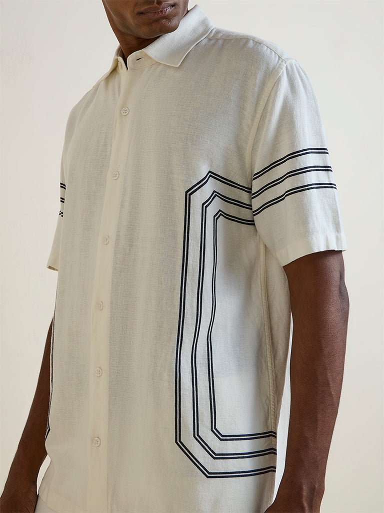 Ascot Off-White Geometric Printed Relaxed-Fit Shirt