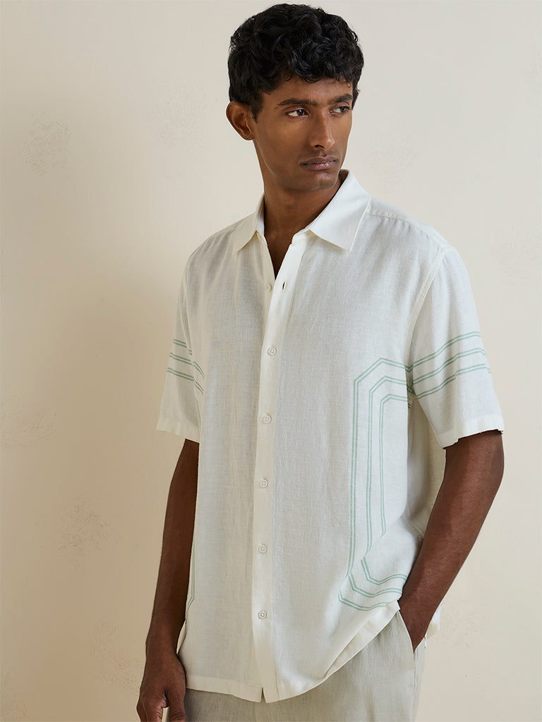 Ascot Off-White Geometric Pattern Relaxed-Fit Shirt