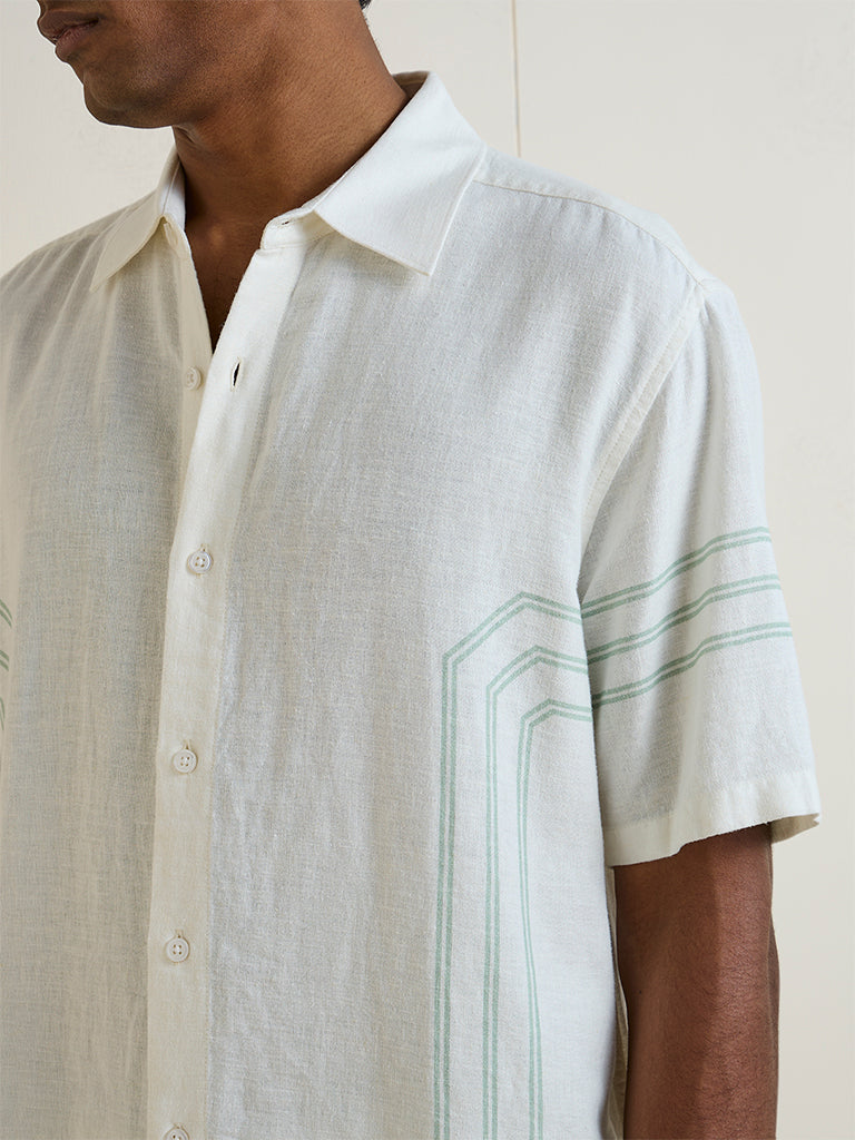 Ascot Off-White Geometric Pattern Relaxed-Fit Shirt