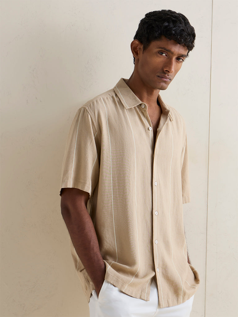 Ascot Beige Striped Relaxed-Fit Shirt