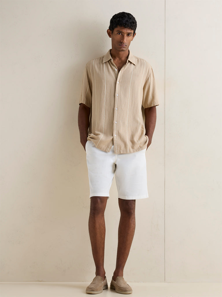 Ascot Beige Striped Relaxed-Fit Shirt
