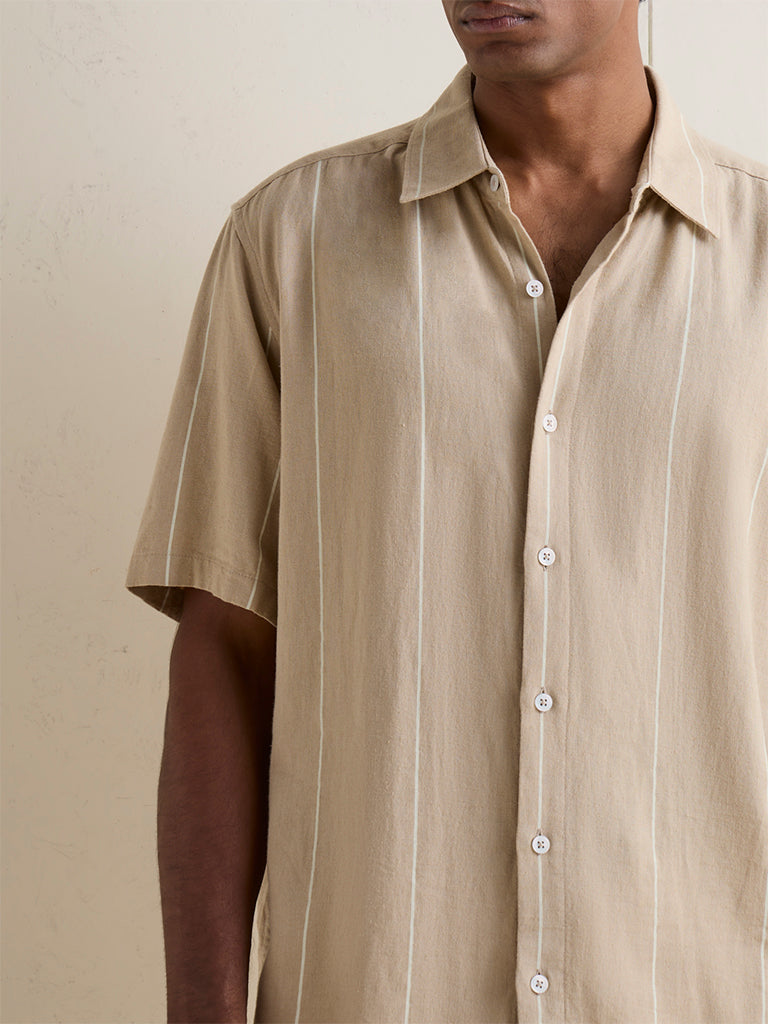 Ascot Beige Striped Relaxed-Fit Shirt