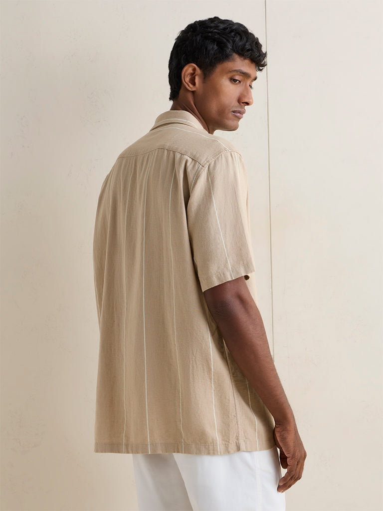 Ascot Beige Striped Relaxed-Fit Shirt