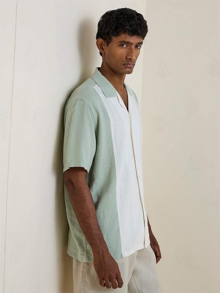 Ascot Multicolour Colour-Blocked Relaxed-Fit Linen Shirt