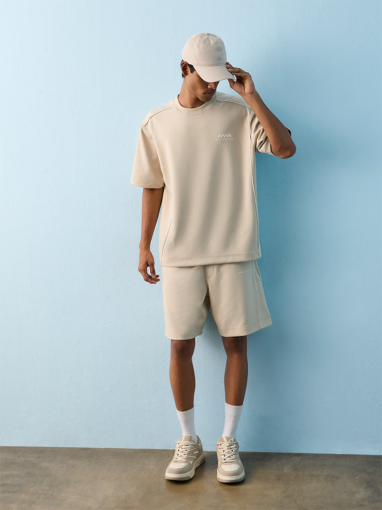 Nuoflexx Beige Graphic Embossed T-Shirt