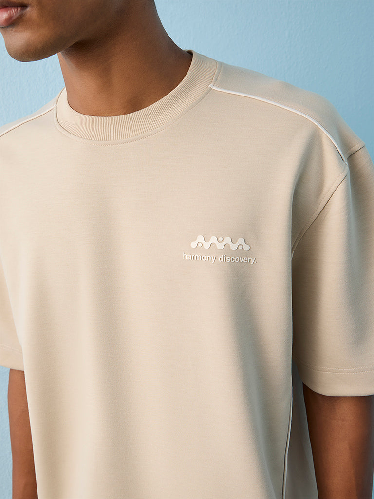 Nuoflexx Beige Graphic Embossed T-Shirt