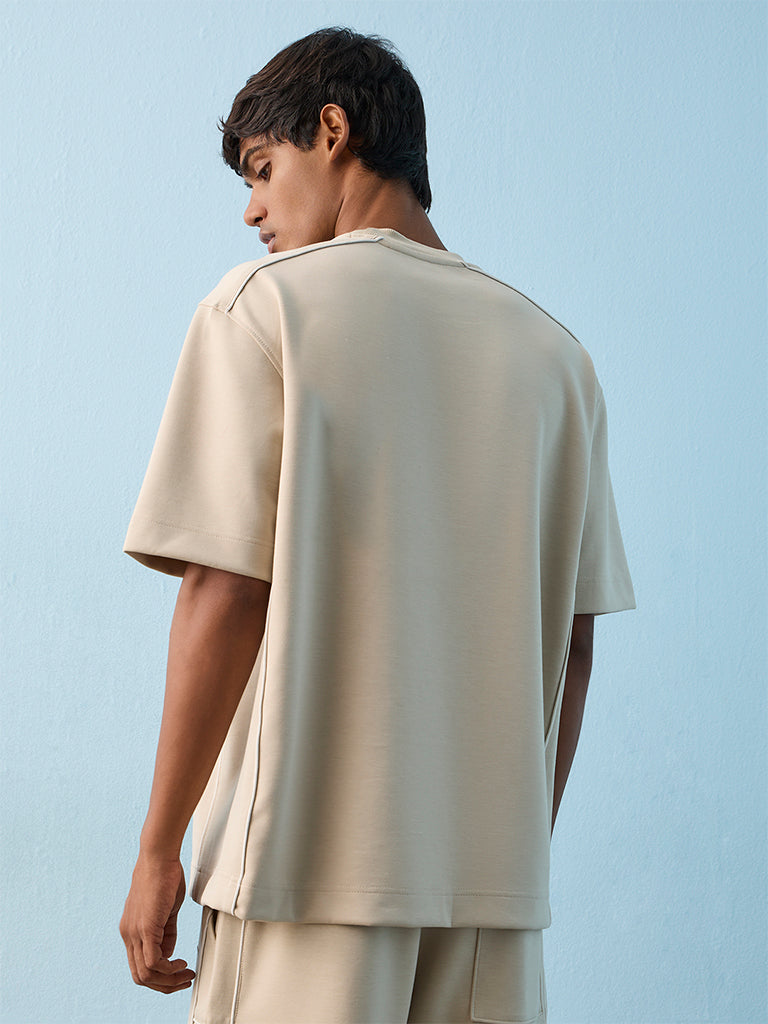 Nuoflexx Beige Graphic Embossed T-Shirt