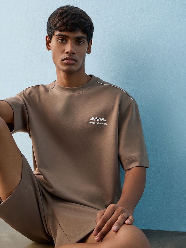 Nuoflexx Taupe Graphic Embossed Relaxed-Fit T-Shirt