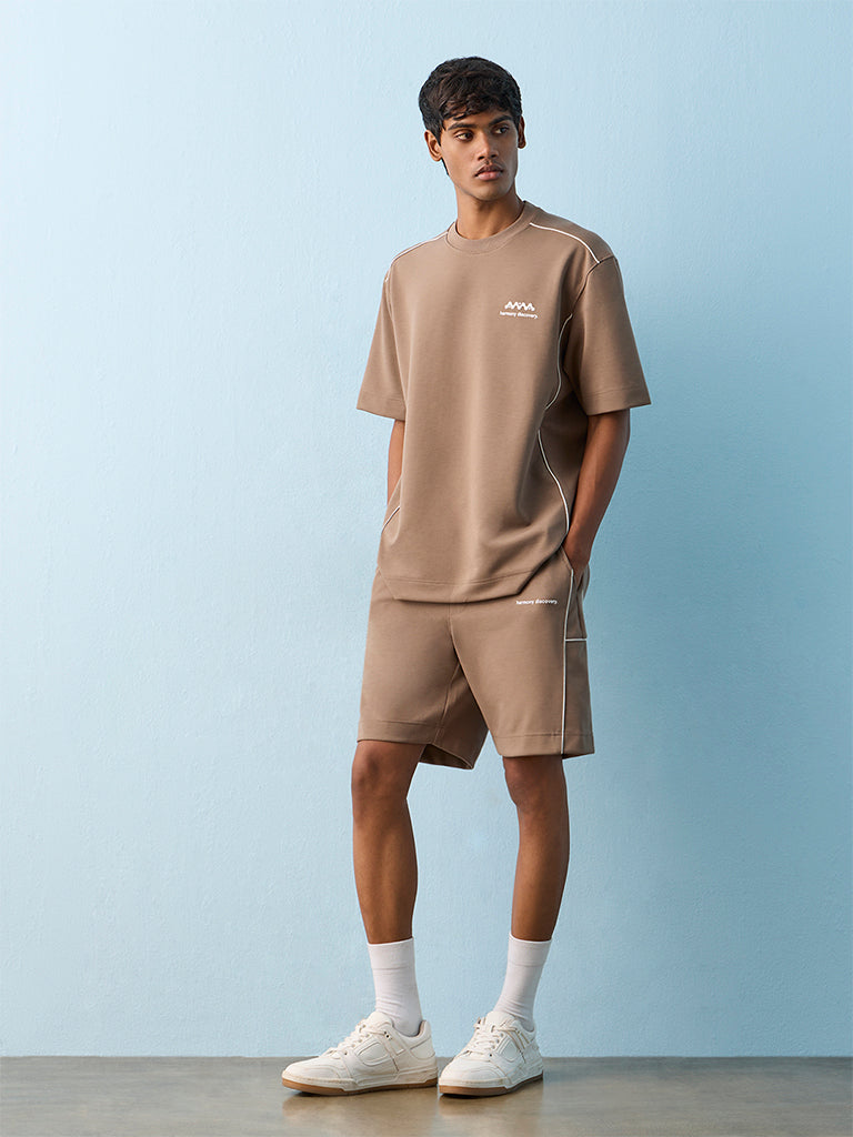 Nuoflexx Taupe Graphic Embossed Relaxed-Fit T-Shirt