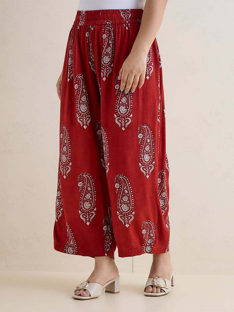Diza Maroon Paisley Printed Palazzos