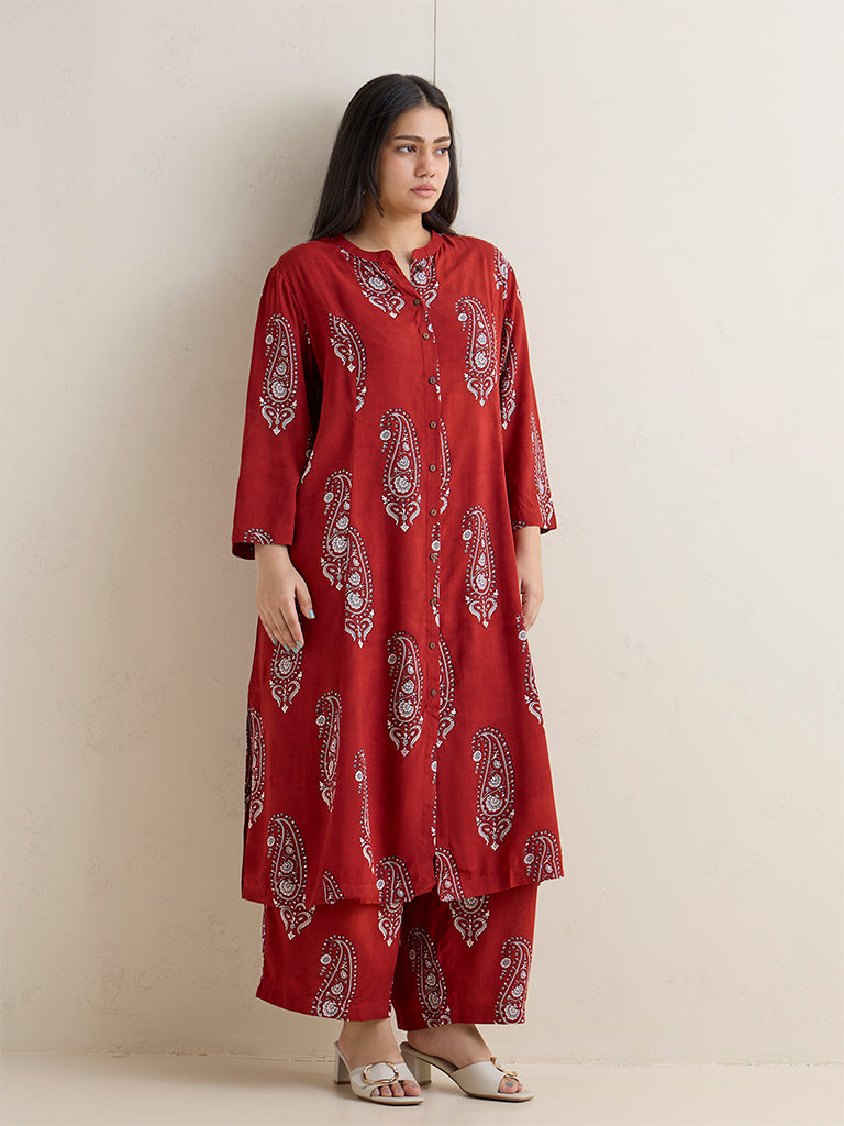 Diza Maroon Paisley Printed Palazzos