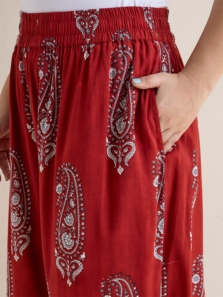 Diza Maroon Paisley Printed Palazzos