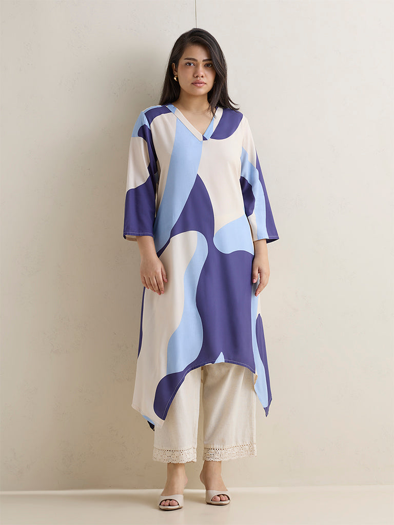 Diza Indigo Printed A-Line Kurta