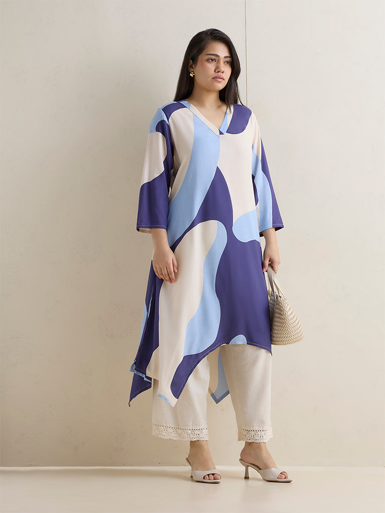 Diza Indigo Printed A-Line Kurta