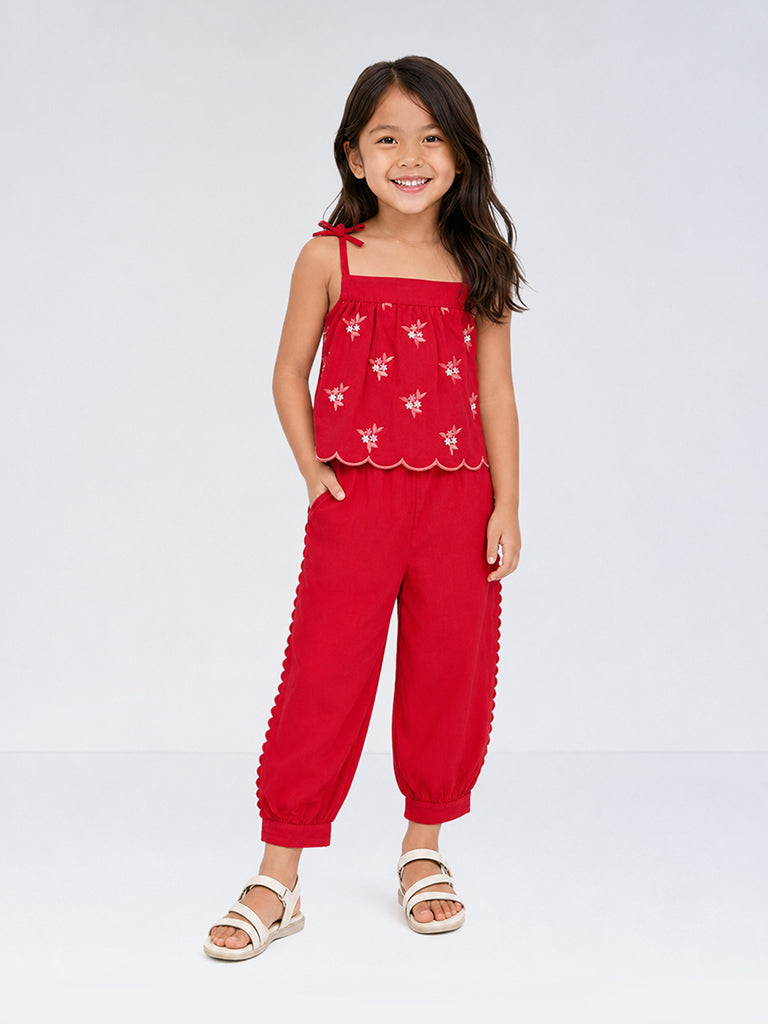 Utsa Kids Girls Red Cotton Ethnic Pants - (2-8 yrs)
