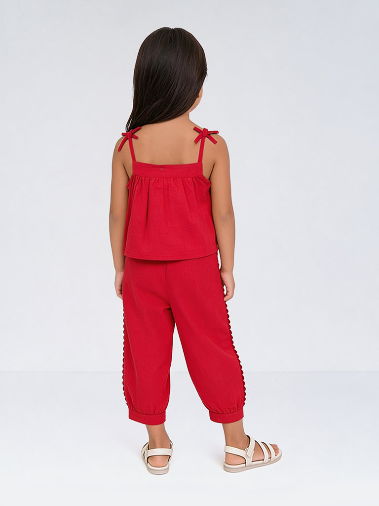 Utsa Kids Girls Red Cotton Ethnic Pants - (2-8 yrs)