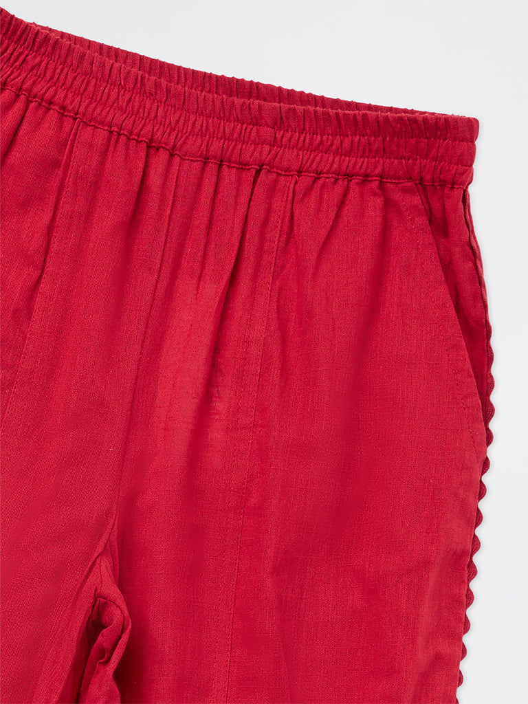 Utsa Kids Girls Red Cotton Ethnic Pants - (2-8 yrs)