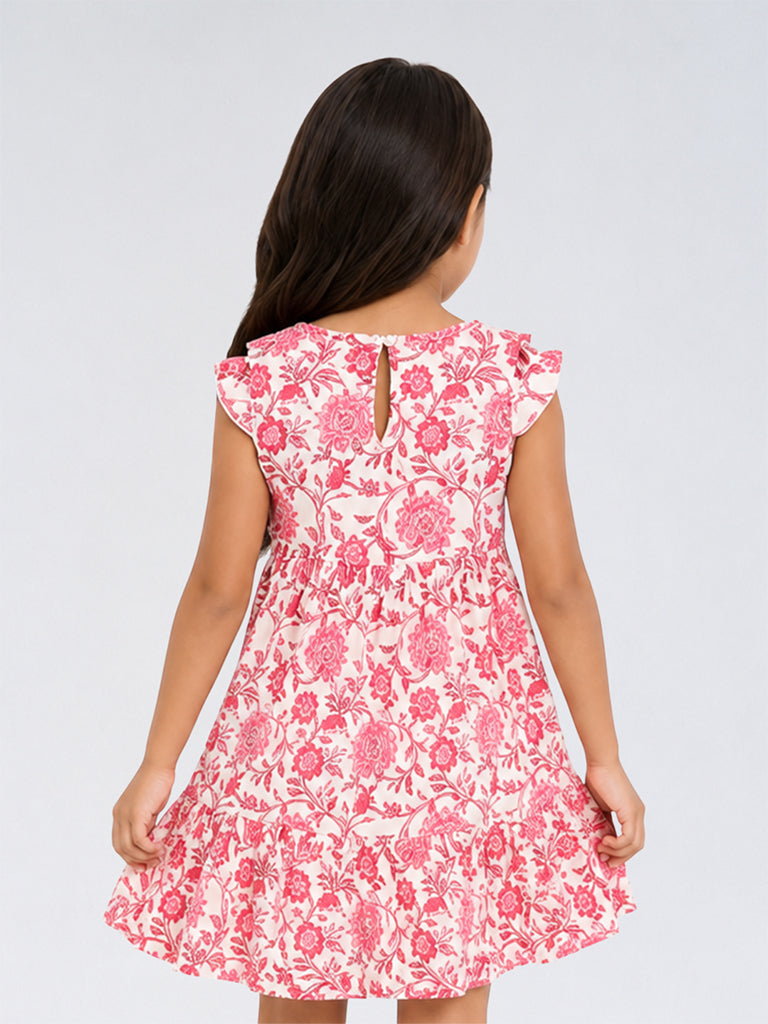 Utsa Kids Girls Pink Floral Printed Cotton A-Line Dress - (2 - 8 yrs)
