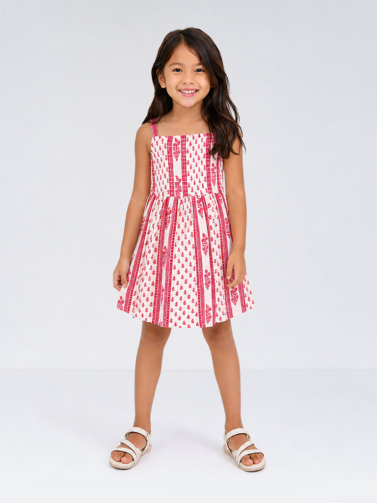 Utsa Kids Girls Red Floral Printed A-Line Dress - (2 - 8 yrs)