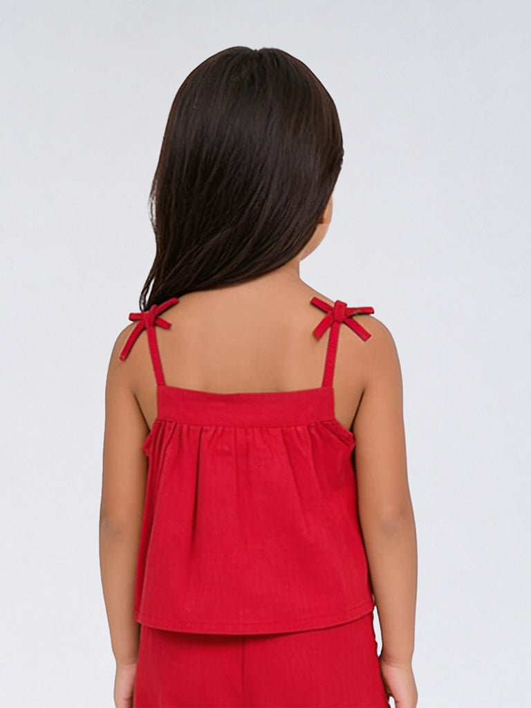 Utsa Kids Girls Red Floral Embroidered Cotton Top - (2-8 yrs)