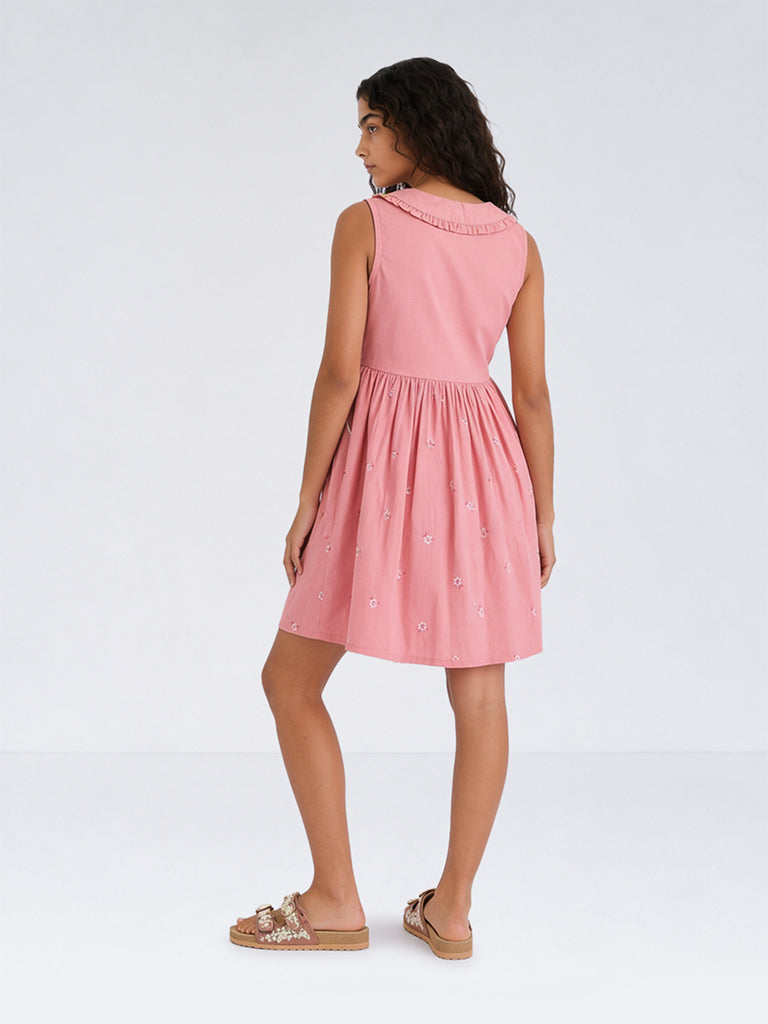 Utsa Kids Girls Pink Floral Embroidered Cotton-Blend A-Line Dress -(8-14 yrs)