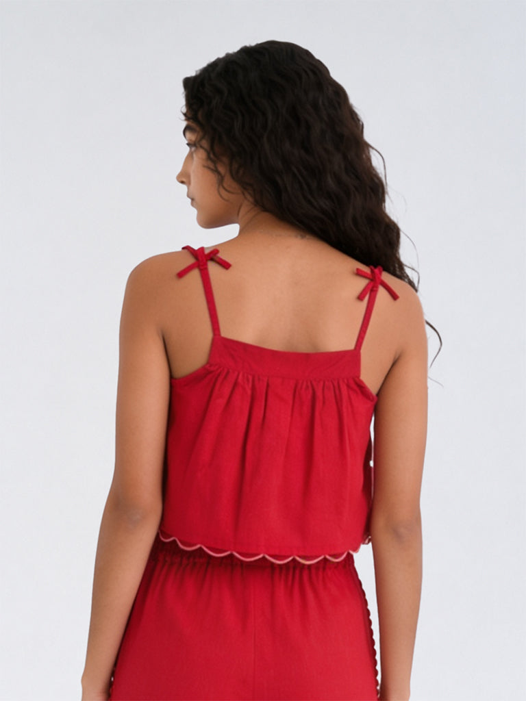 Utsa Kids Girls Red Floral Embroidered Cotton Top - (8-14 yrs)