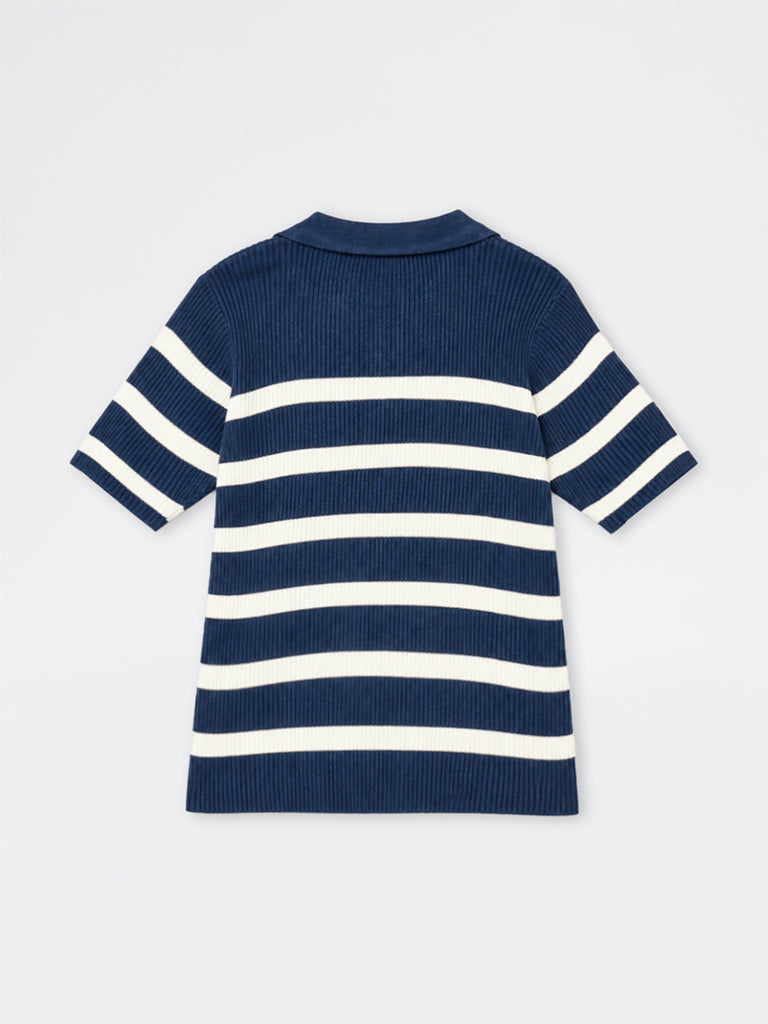 Gia Navy Striped Ribbed-Knit Sweater