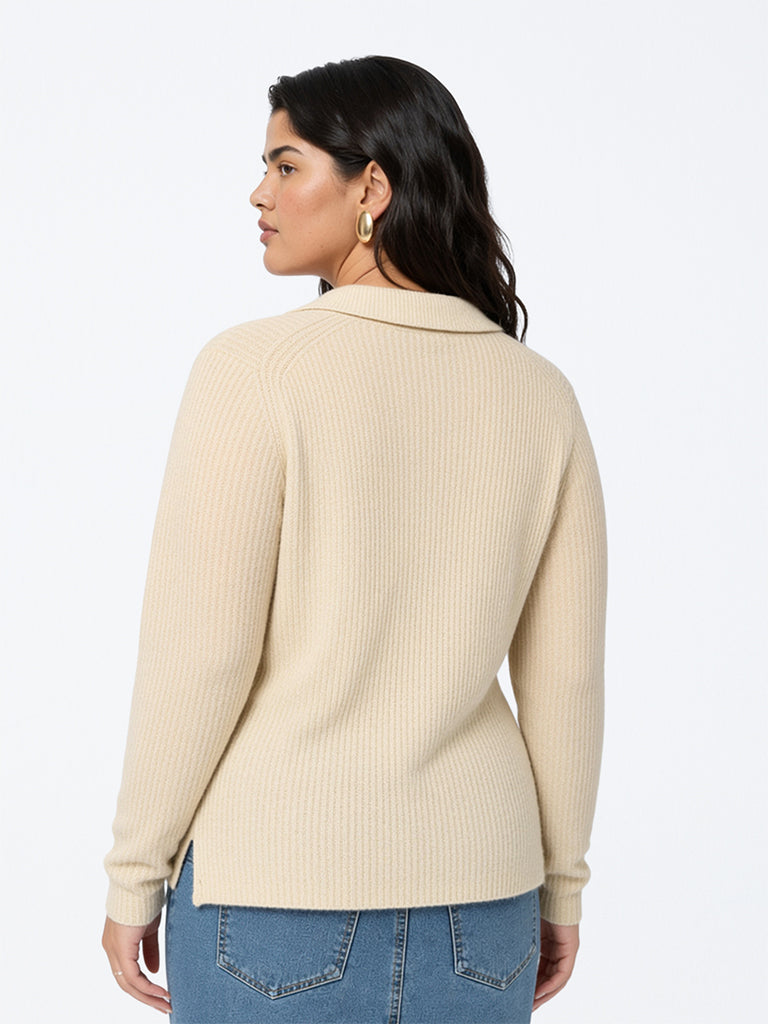Gia Beige Ribbed-Knit Sweater