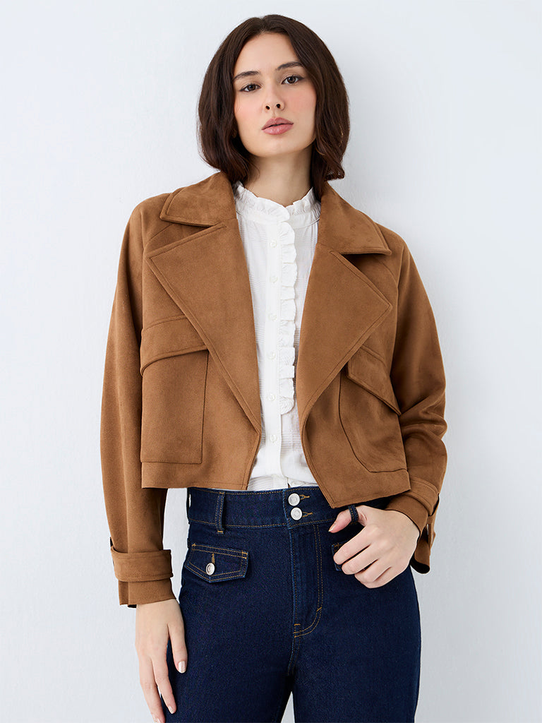 LOV Tan Solid Suede Jacket